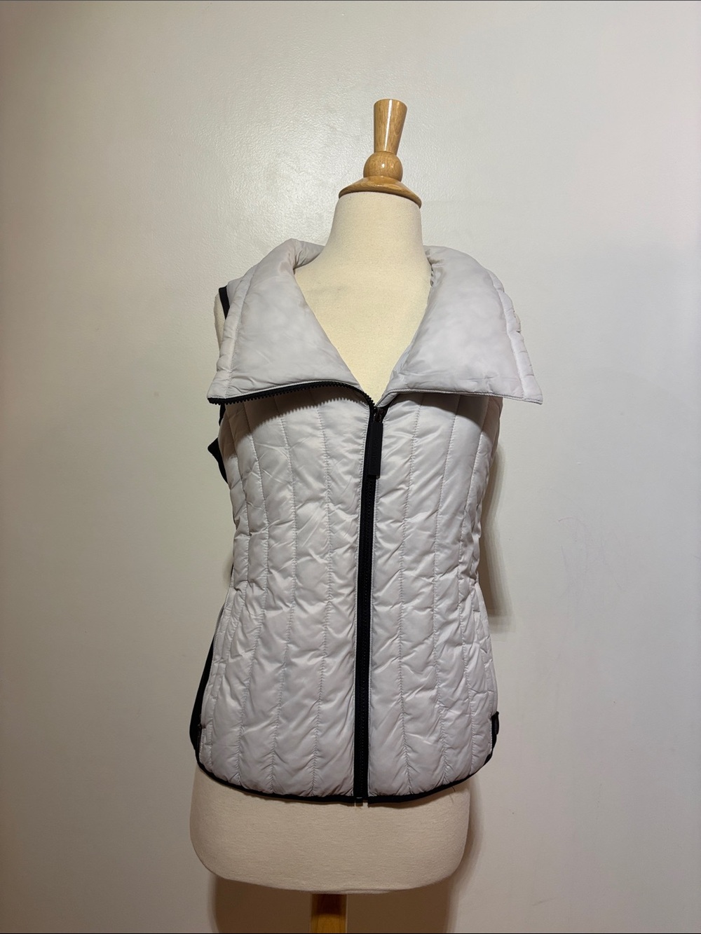 Calvin Klein Light Gray Quilted Sleeveless Vest with Black Trim